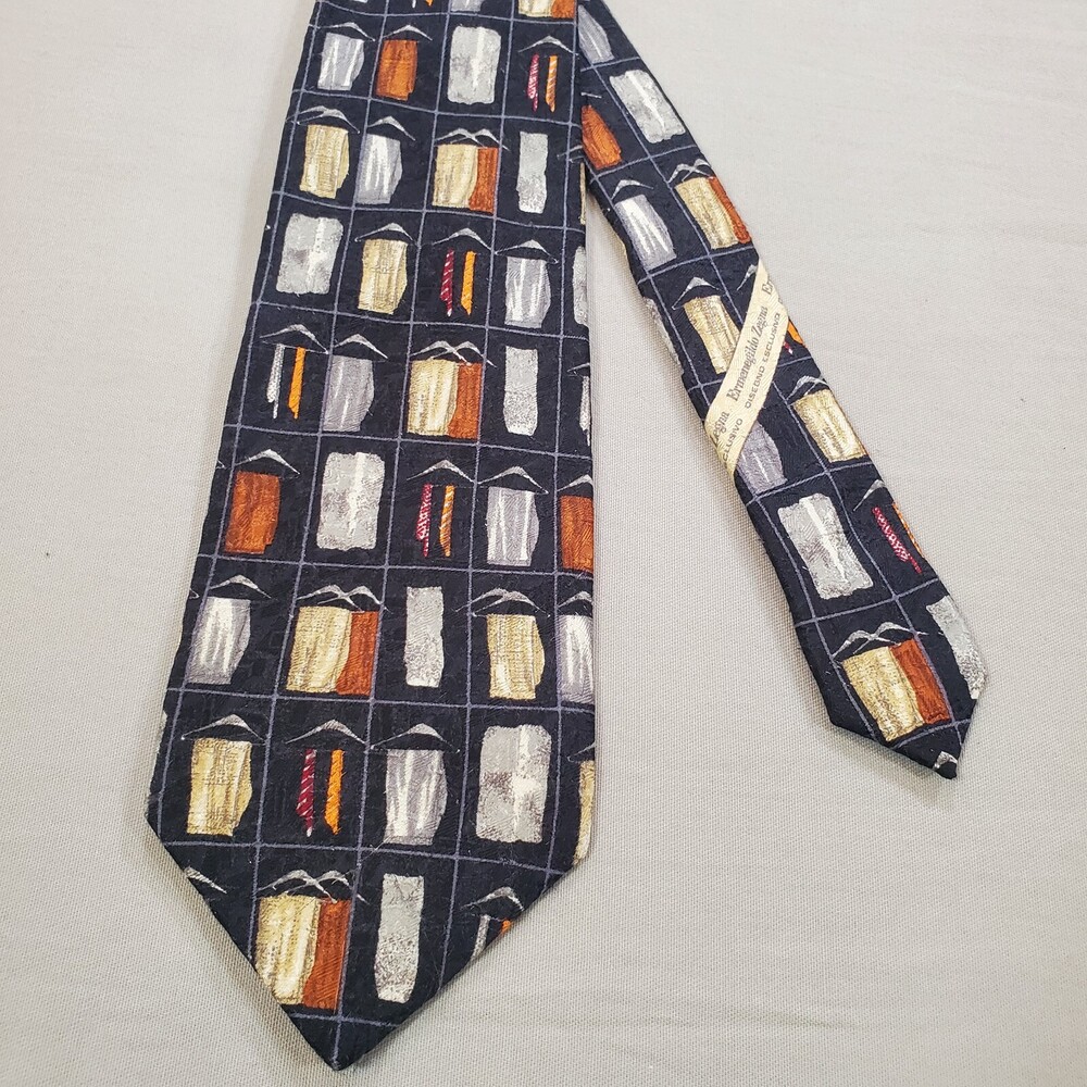 Ermenegildo Zegna Novelty Tie Black Silk Made in Italy 3.75"W 60"L